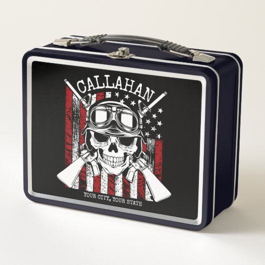 Personalisierter NAME Soldier Skull Duale Guns USA Metall Brotdose (Vorderseite)