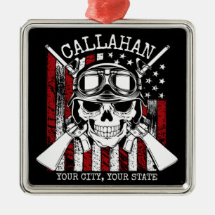 Personalisierter NAME Soldier Skull Duale Guns USA Ornament Aus Metall