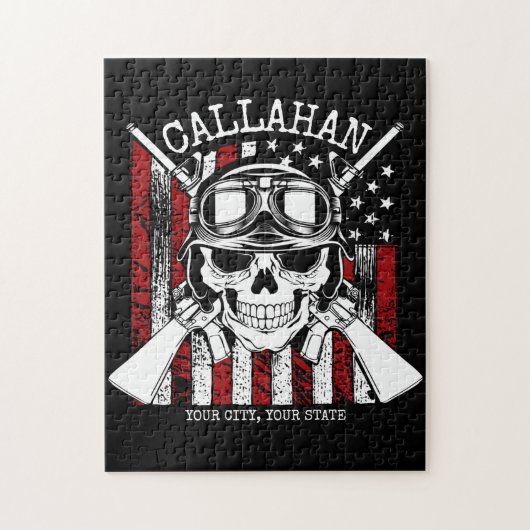 Personalisierter NAME Soldier Skull Duale Guns USA Puzzle (Vertikal)