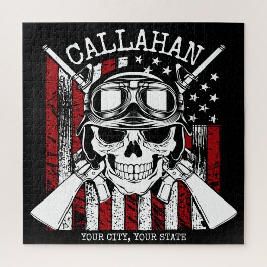 Personalisierter NAME Soldier Skull Duale Guns USA Puzzle (Vertikal)