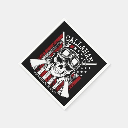 Personalisierter NAME Soldier Skull Duale Guns USA Serviette (Ecke)
