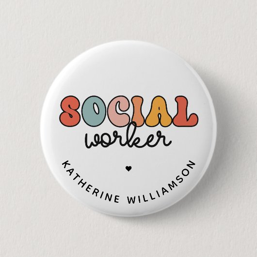 Personalisierter Name Sozialarbeiter Retro Button (Vorderseite)
