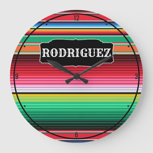 Personalisierter Name Spanischer Serape Mexikanisc Große Wanduhr (Vorderseite)