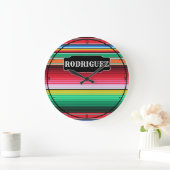 Personalisierter Name Spanischer Serape Mexikanisc Große Wanduhr (Zuhause)