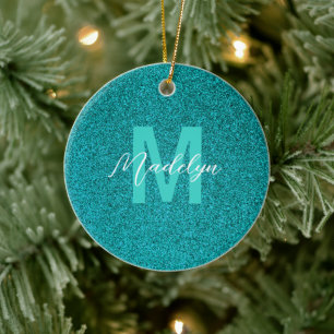 Personalisierter Name stilvoller Glitter grün Keramik Ornament