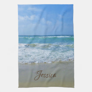 Personalisierter Name Strand und Meer Geschirrtuch