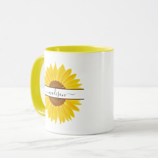 Personalisierter Name Sunflower Monogram Split in Tasse (Vorderseite Links)