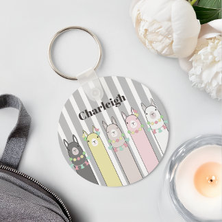 Personalisierter Name Süße Retro Farbige Lamas Schlüsselanhänger