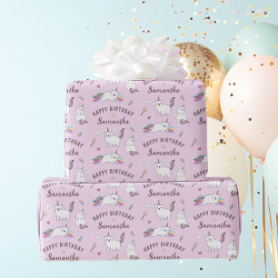 Personalisierter Name Süßes Einhorn Katze Geburtst Geschenkpapier