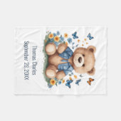 Personalisierter Name Teddy Bear Butterflies Baby Fleecedecke (Vorderseite (Horizontal))