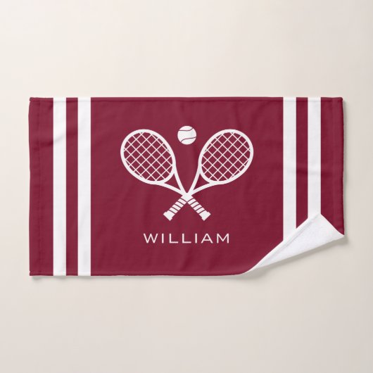 Personalisierter Name Tennis Burgund Streifen Handtuch (Handtuch)