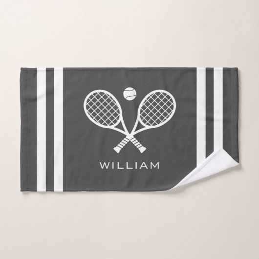Personalisierter Name Tennis Dunkelgraue Streifen Handtuch (Handtuch)