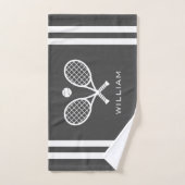 Personalisierter Name Tennis Dunkelgraue Streifen Handtuch (Handtuch)