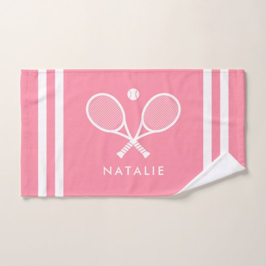 Personalisierter Name Tennis Rosa Streifen Handtuch (Handtuch)
