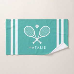 Personalisierter Name Tennis Türkis Blaue Streifen Handtuch