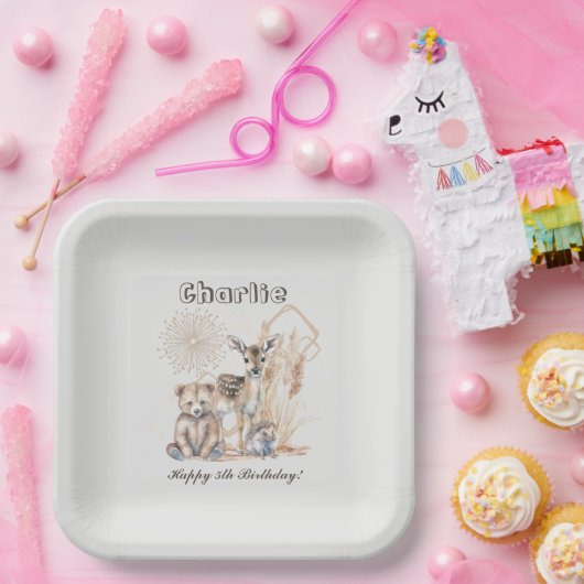 Personalisierter Name Text Boho Woodland Forest An Pappteller (Party)