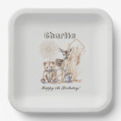 Personalisierter Name Text Boho Woodland Forest An Pappteller (Vorderseite)