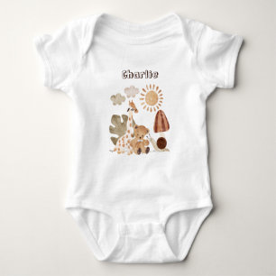 Personalisierter Name Text Boho Woodland Jungtier Baby Strampler