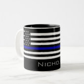 Personalisierter Name Thin Blue Line-Flag Zweifarbige Tasse (Vorderseite Links)
