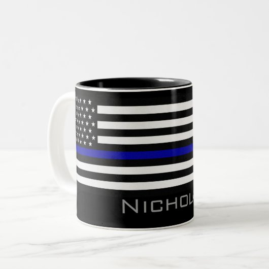 Personalisierter Name Thin Blue Line-Flag Zweifarbige Tasse (Vorderseite Links)