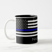 Personalisierter Name Thin Blue Line-Flag Zweifarbige Tasse (Links)