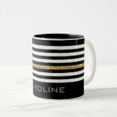 Personalisierter Name Thin Gold Line Glitzer-Flag Zweifarbige Tasse (VorderseiteRechts)