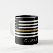 Personalisierter Name Thin Gold Line Glitzer-Flag Zweifarbige Tasse (Vorderseite Links)