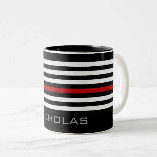 Personalisierter Name Thin Red Line-Flag Zweifarbige Tasse (VorderseiteRechts)