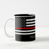 Personalisierter Name Thin Red Line-Flag Zweifarbige Tasse (Links)