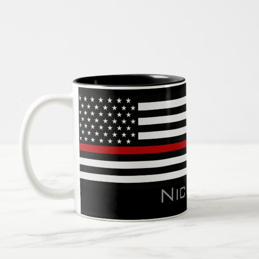 Personalisierter Name Thin Red Line-Flag Zweifarbige Tasse (Links)