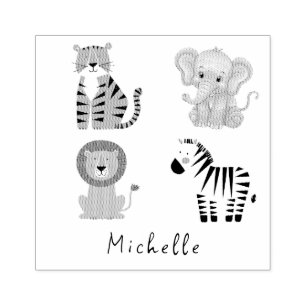 Personalisierter Name Tier Elefant Tiger Löwe Zebr Gummistempel