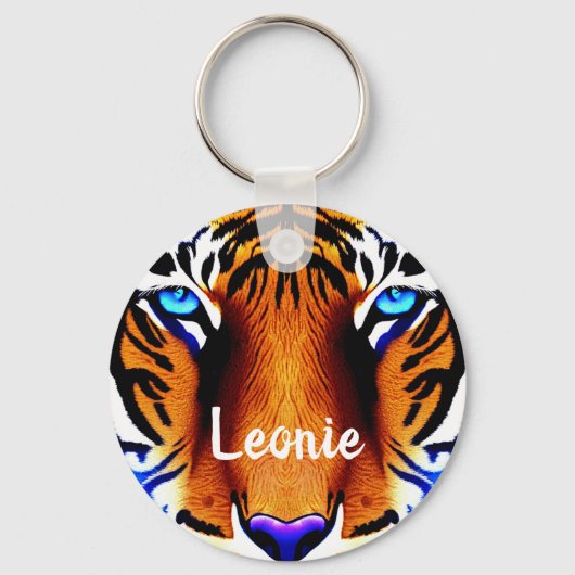 Personalisierter Name Tiger Cat Face Head Süße Tie Schlüsselanhänger (Vorderseite)