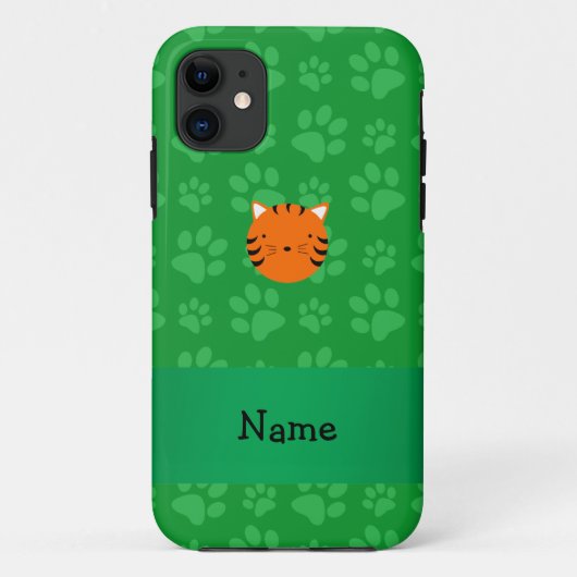 Personalisierter Name Tiger Gesicht grünes Pfotenm Case-Mate iPhone Hülle (Rückseite)