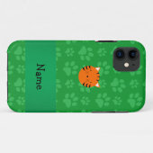 Personalisierter Name Tiger Gesicht grünes Pfotenm Case-Mate iPhone Hülle (Rückseite (Horizontal))