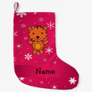 Personalisierter Name Tiger Rosa Schneeflocken Kleiner Weihnachtsstrumpf