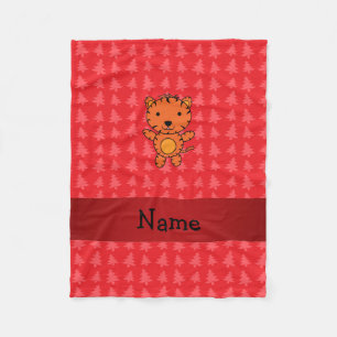 Personalisierter Name Tiger Rote Weihnachtsbäume Fleecedecke