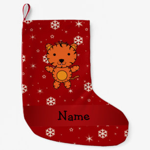 Personalisierter Name Tiger Roter Schneeflocken Kleiner Weihnachtsstrumpf