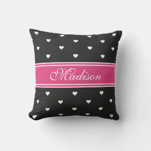 Personalisierter Name Tiny Hearts in Pink und Schw Kissen