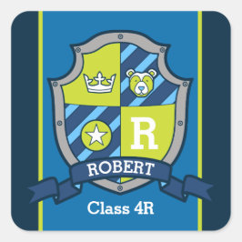 Personalisierter Name trägt Ritter Schild Schule Quadratischer Aufkleber