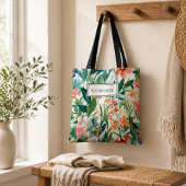 Personalisierter Name Tropische Blumen Tasche