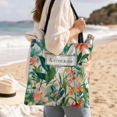 Personalisierter Name Tropische Blumen Tasche