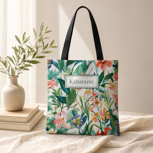 Personalisierter Name Tropische Blumen Tasche
