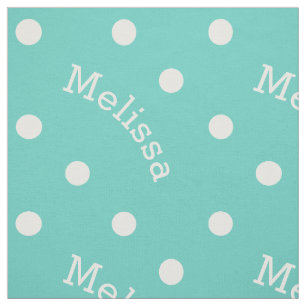 Personalisierter Name Türkis Aquamarin Blue Polka Stoff