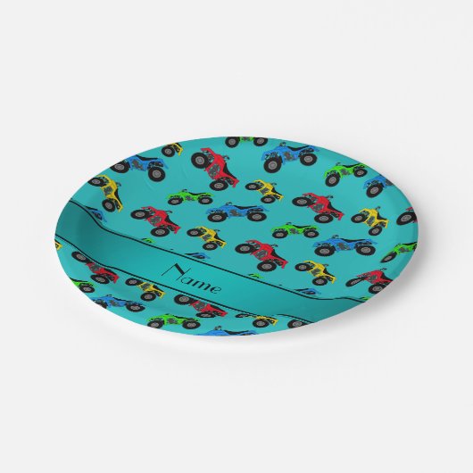 Personalisierter Name türkis atmov Pappteller (Schrägansicht)
