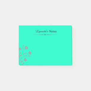 Personalisierter Name Türkis Floral Botanisch Post-it Klebezettel