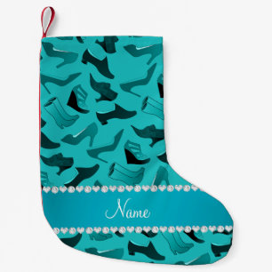 Personalisierter Name Türkis Frauenschuh Muster Kleiner Weihnachtsstrumpf