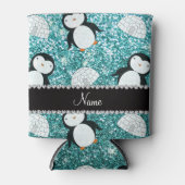 Personalisierter Name Türkis Glitzer Pinguine Iglu Dosenkühler (Vorderseite)