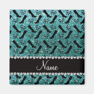 Personalisierter Name Türkis Glitzer Stiefel Bows Magnet
