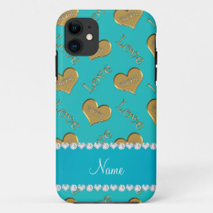 Personalisierter Name Türkis Goldherzen Mama Liebe Case-Mate iPhone Hülle