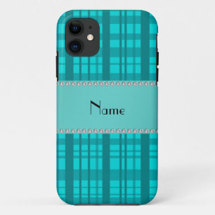 Personalisierter Name Türkis kariertes Muster Case-Mate iPhone Hülle